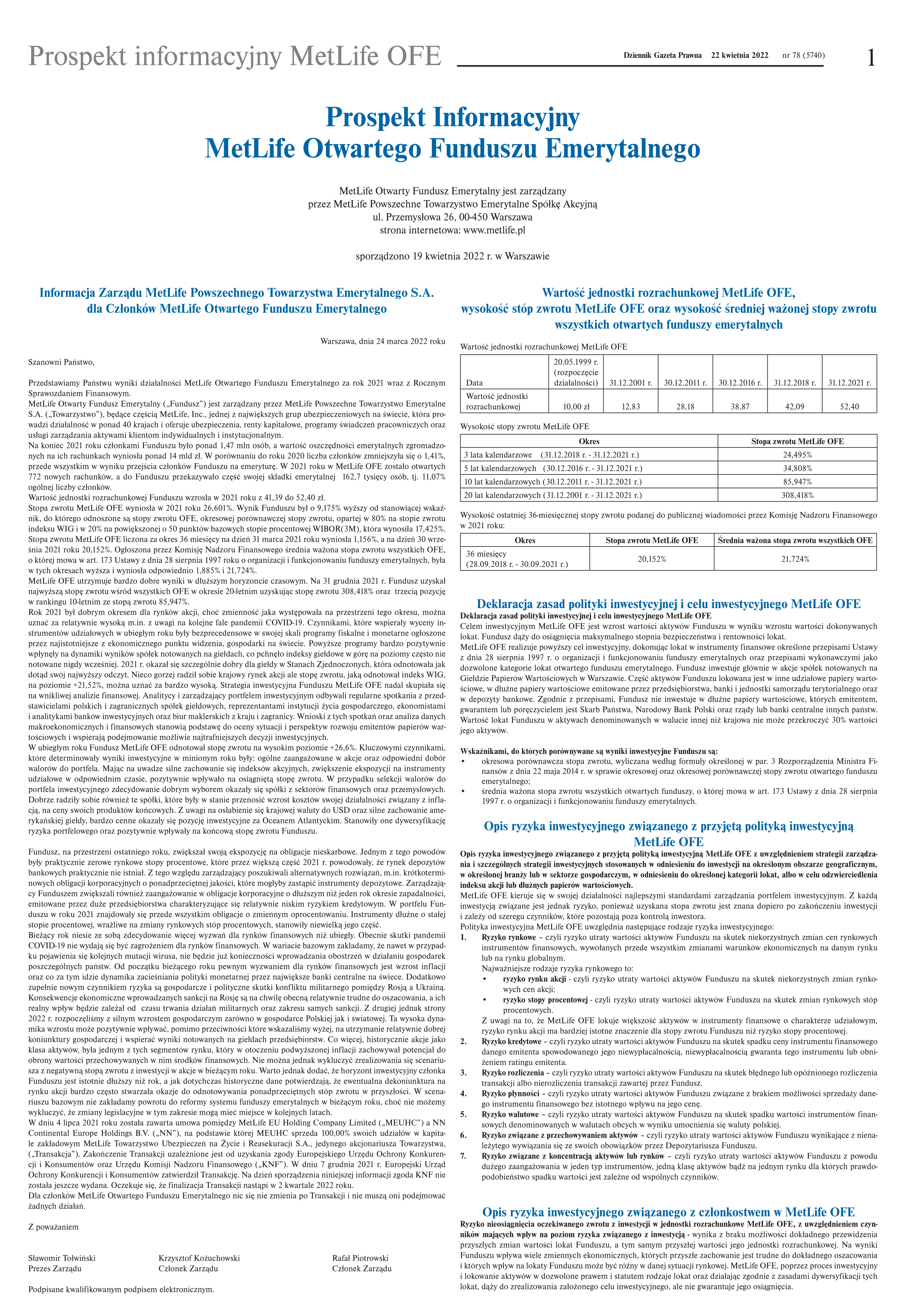 Prospekt informacyjny MetLife OFE_cover